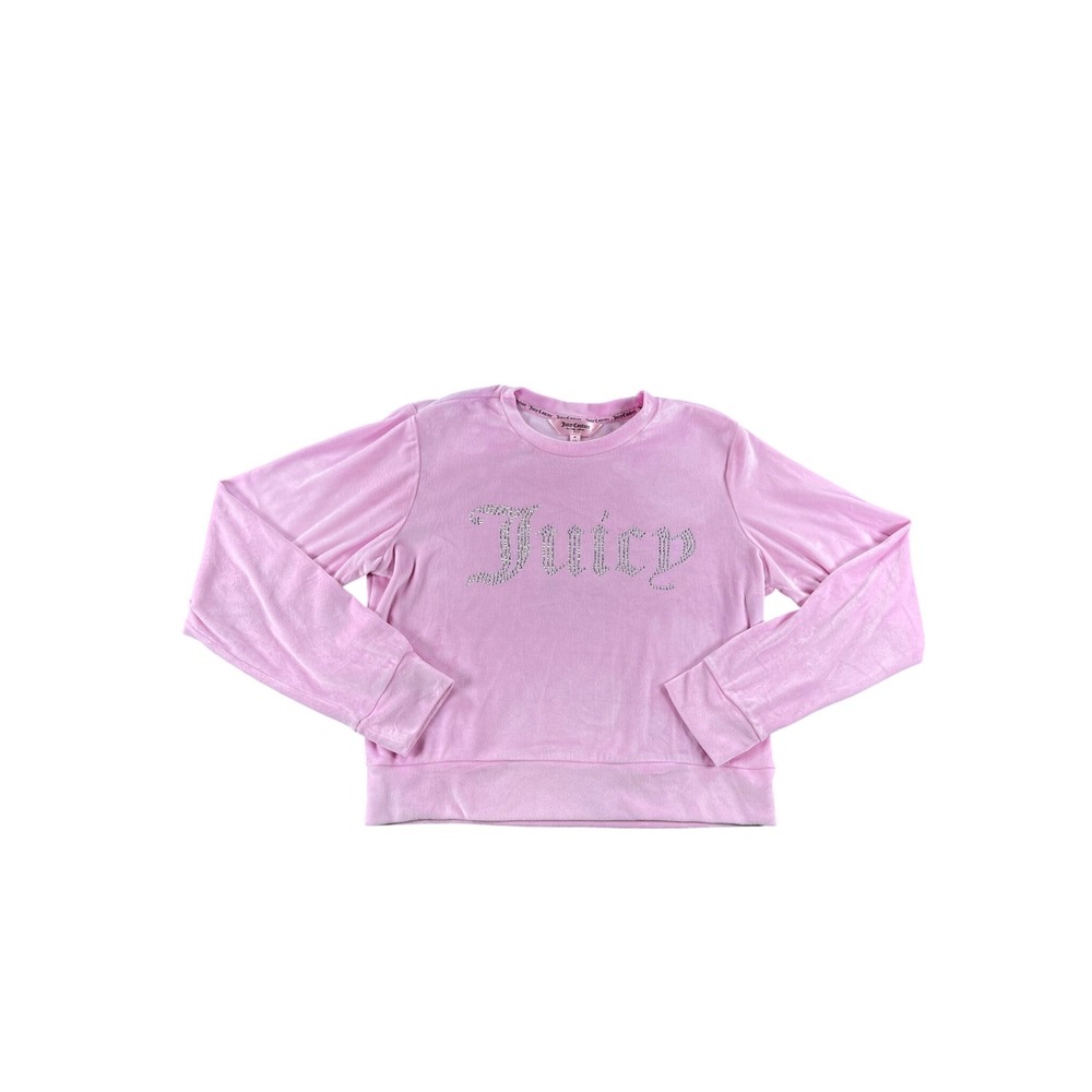 Juicy Couture Pink Velour Rhinestone Logo Sleepwear Sweatshirt Medium 0851